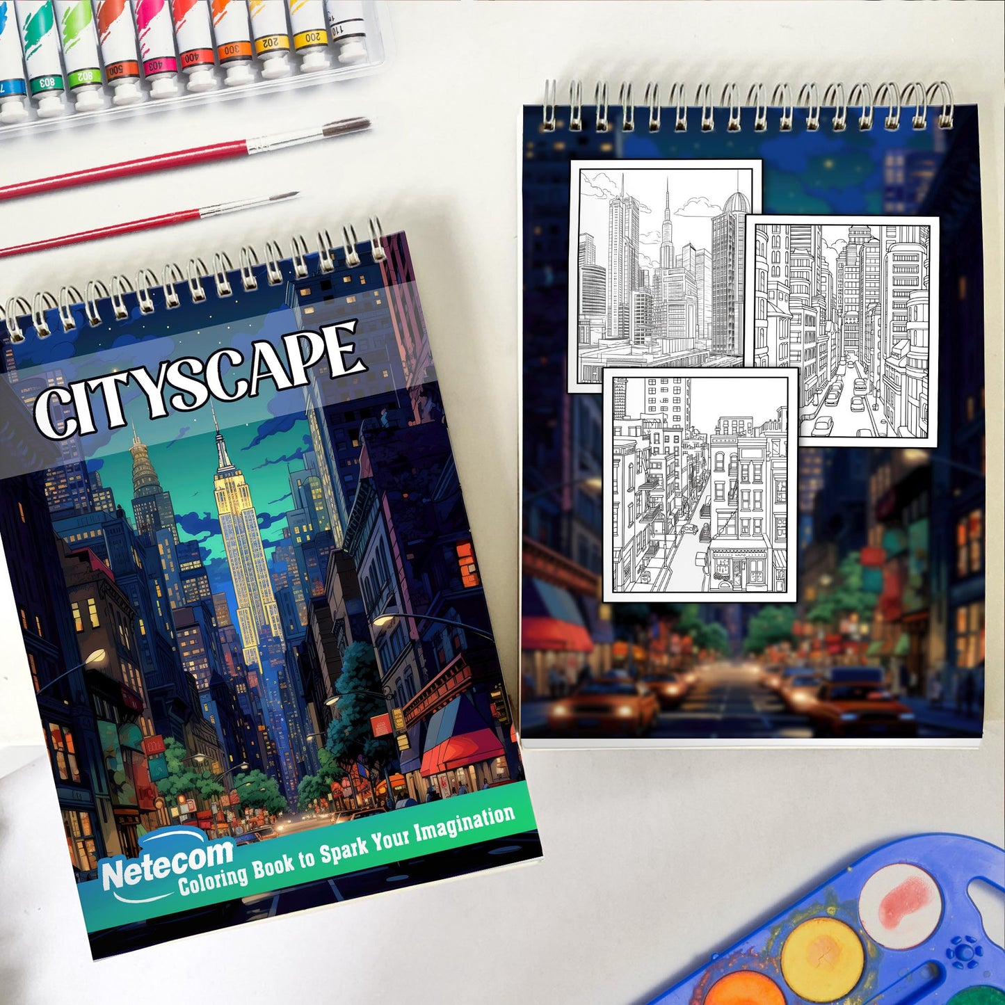 Cityscape Spiral Bound Coloring Book, Colors of the Metropolis with 30 Vibrant Coloring Pages Depicting the Spirit of Urban Environments