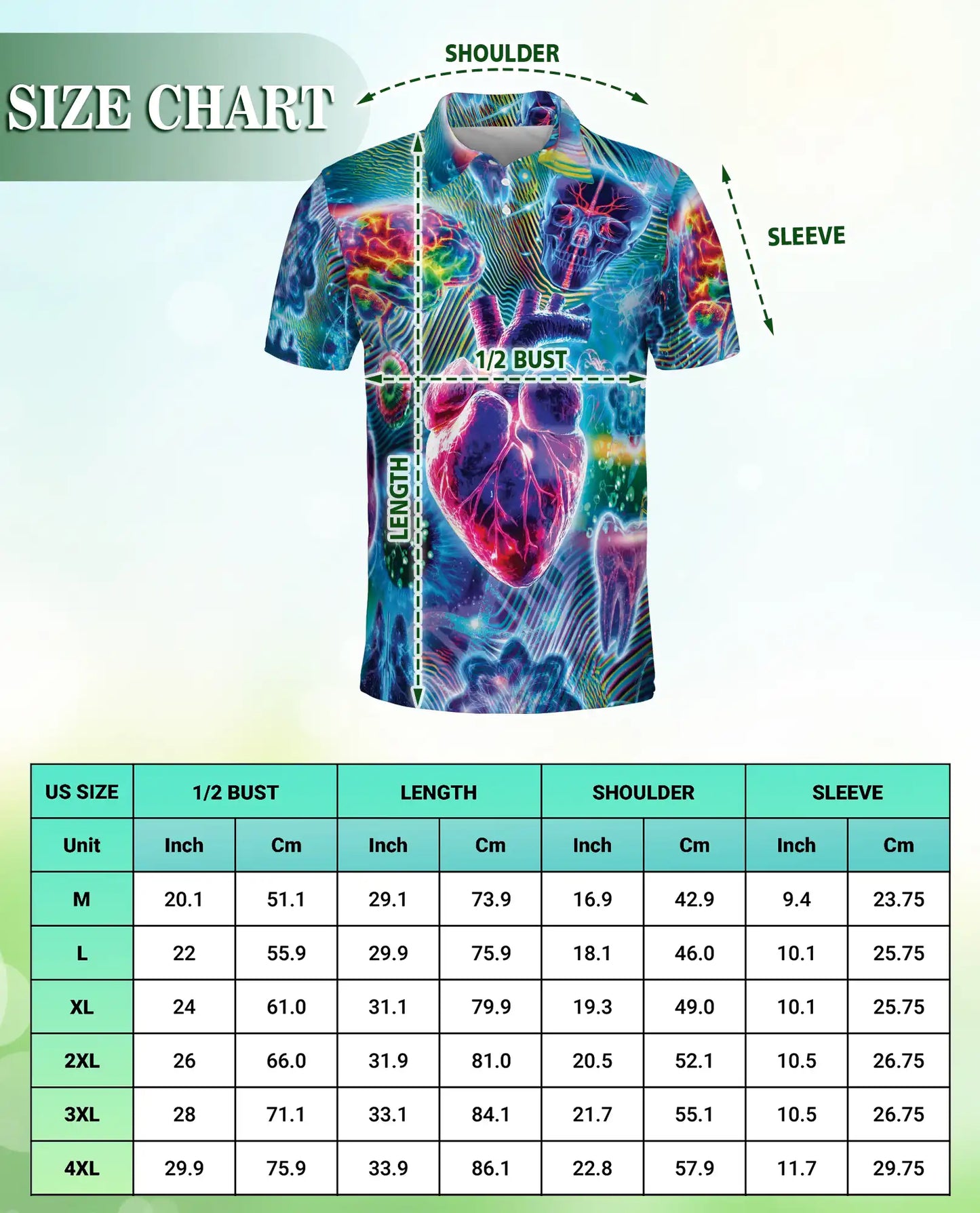 Medical  Polo Shirt – Neon Brain Heart Skull Design | Netecom