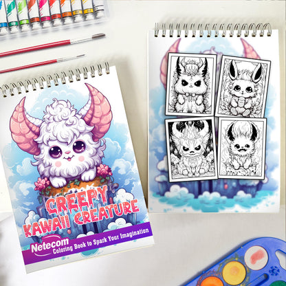 Creepy Kawaii Creature Spiral Bound Coloring Book, Dive into the Delightful Darkness: 30 Enchanting Creepy Kawaii Creature Coloring Pages for Gothic Art Lovers