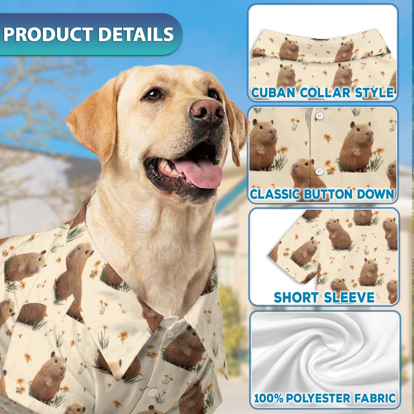 Netecom Matching Capybara Hawaiian Shirt for Dog and Owner, Aloha Summer Shirt, Capybara Print Button Down Outfit for Pet and Human, Beach Vacation Casual Wear
