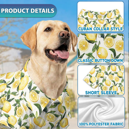 Netecom Matching Lemon Aloha Hawaiian Shirt for Dog and Owner, Bright Fruit Theme Summer Button Down Shirt, Cute Pet and Human Matching Outfit, Relaxed Beach Vacation Casual Wear