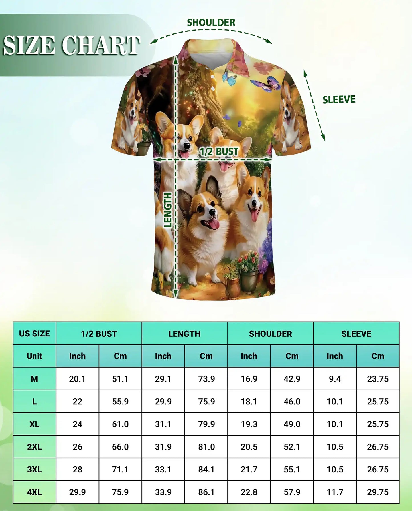 Cute Corgi Garden 3D Polo Shirt for Men – Fantasy Dog Nature Style | Netecom