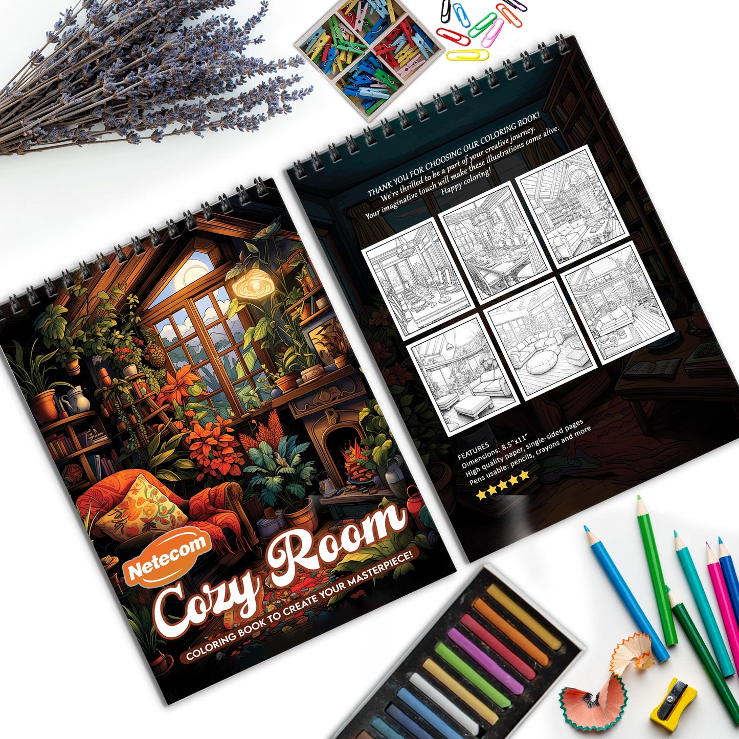 Cozy Room Spiral Bound Coloring Book, Inviting Cozy Rooms for a Warm and Homely Art Journey, Ideal for Interior Design Fans and Coziness Seekers