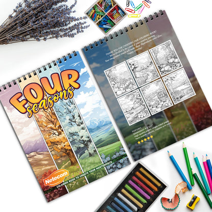 Four Seasons Spiral Bound Coloring Book, Seasonal Landscapes to Celebrate the Beauty of Nature, Great for Those Enjoying the Changes of the Year