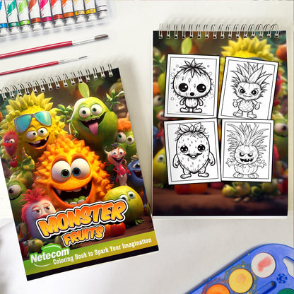 Monster Fruits Spiral Bound Coloring Book, Discover 30 Captivating Coloring Pages, Bringing Together Monsters and Fruits in Whimsical Artwork