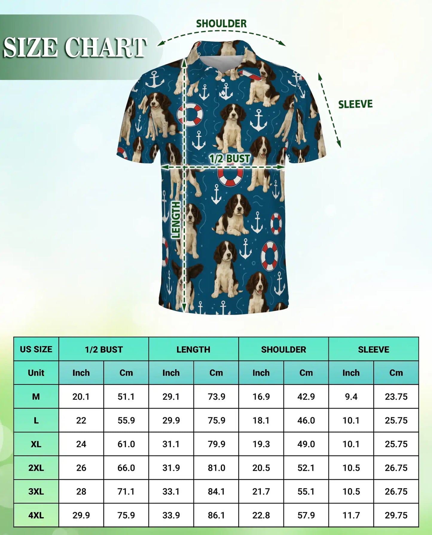 Springer Spaniel Nautical Polo Shirt – Coastal Dog Print | Netecom
