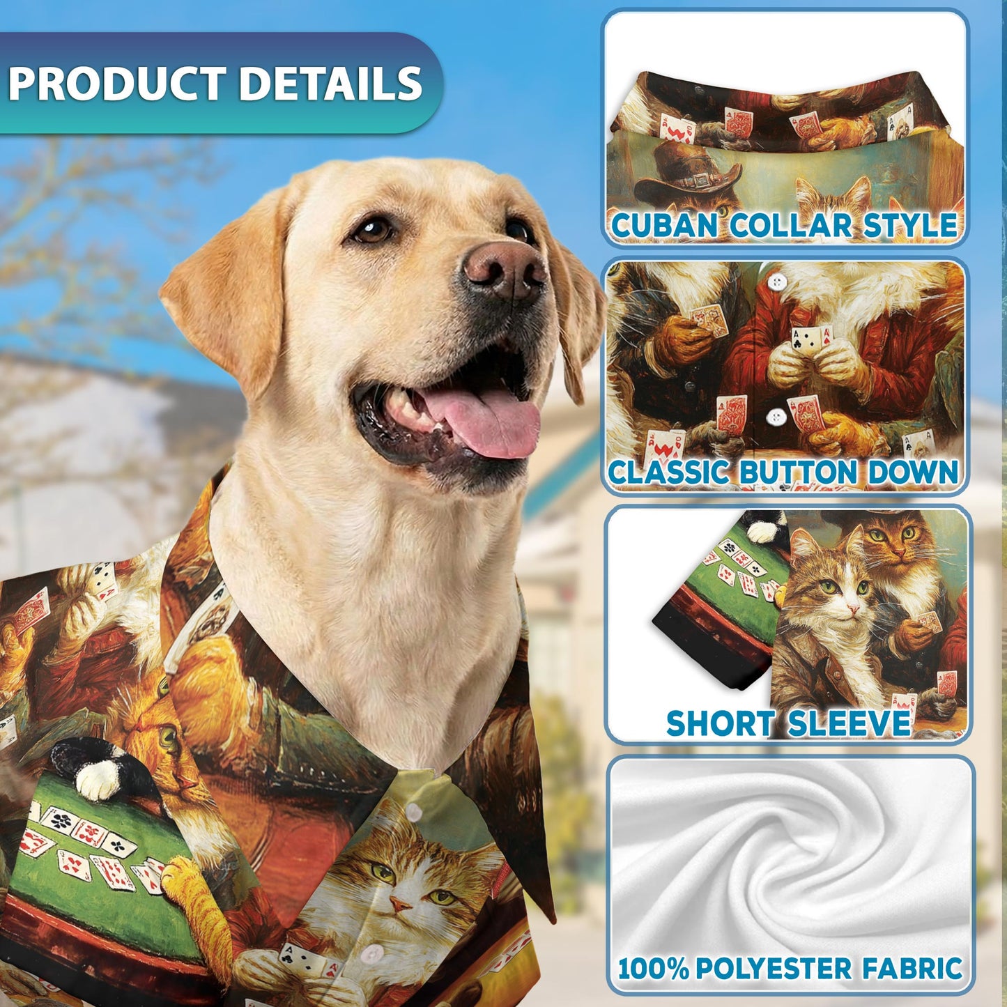 Netecom Matching Cats Playing Poker Aloha Hawaiian Shirt for Dog and Owner, Aloha Summer Shirt, Poker Playing Cat Print Outfit for Pet and Human, Beach Vacation Casual Wear