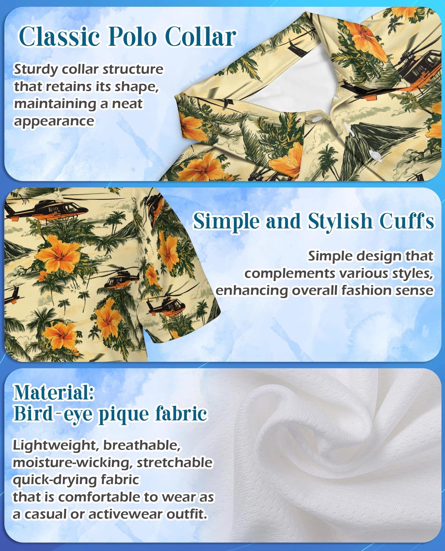 Helicopter Tropical Polo Shirt for Men – Island Aviation Style | Netecom