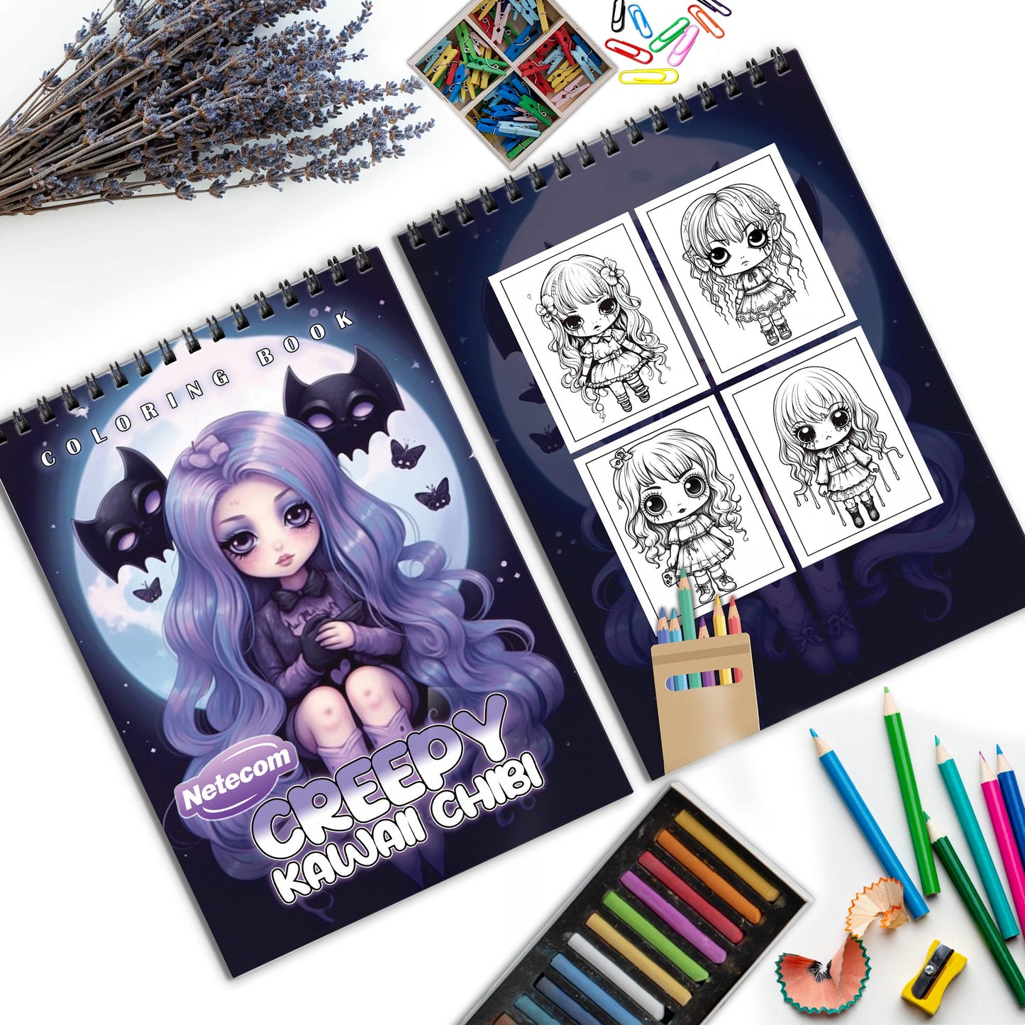 Creepy Kawaii Chibi Spiral Bound Coloring Book, Adorable Chibi Characters with a Creepy Twist, Great for Fans of Kawaii and Spooky Cute Art