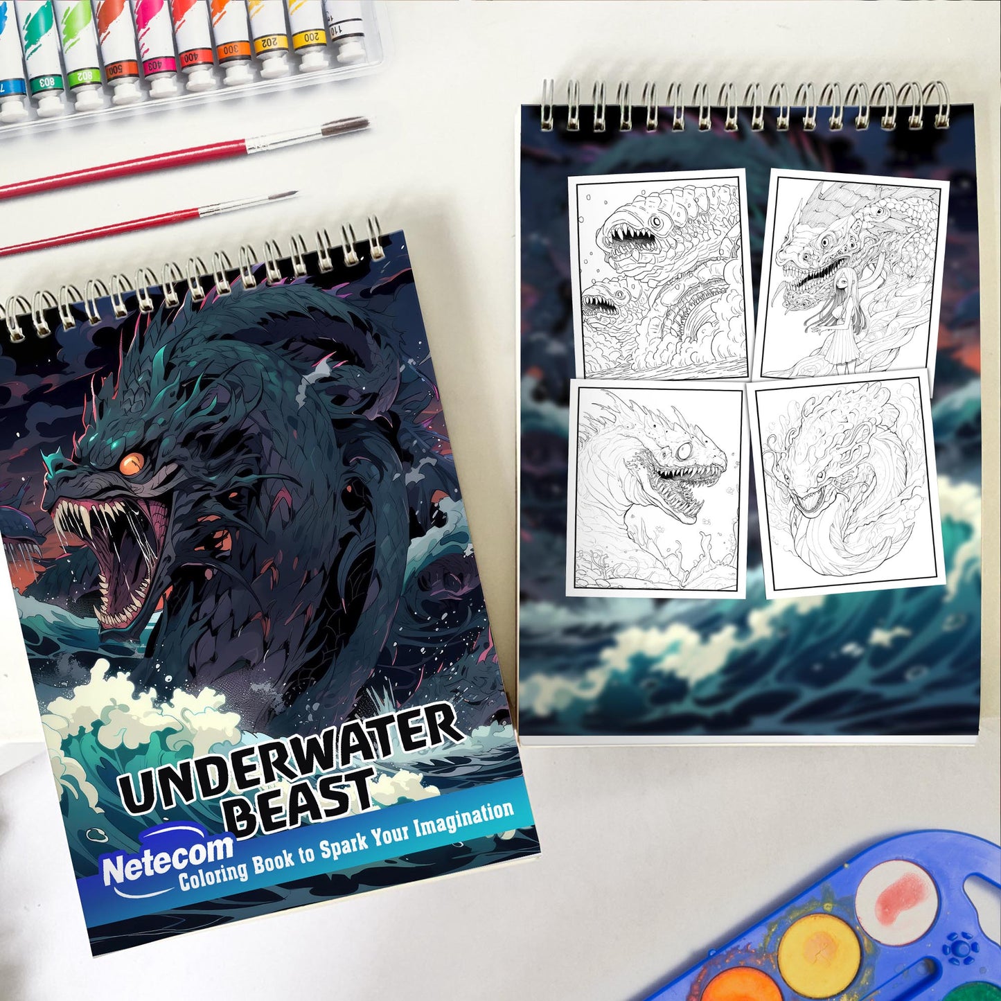 Underwater Beast Spiral Bound Coloring Book, Dive into the Depths with 30 Enchanting Coloring Pages, Exploring the Enigmatic World of Underwater Beasts