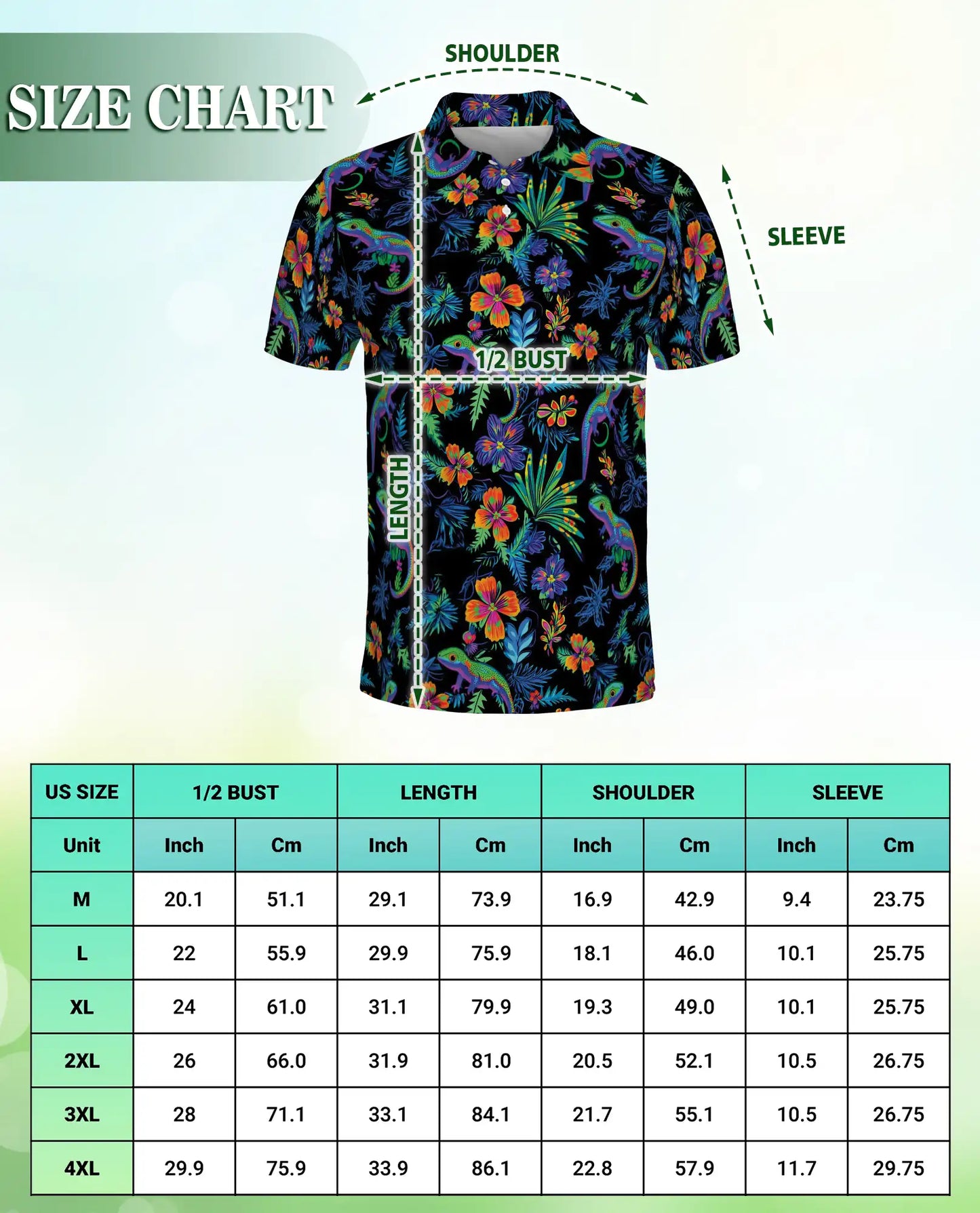 Colorful Chameleon 3D Polo Shirt for Men – Tropical Floral Reptile Style | Netecom