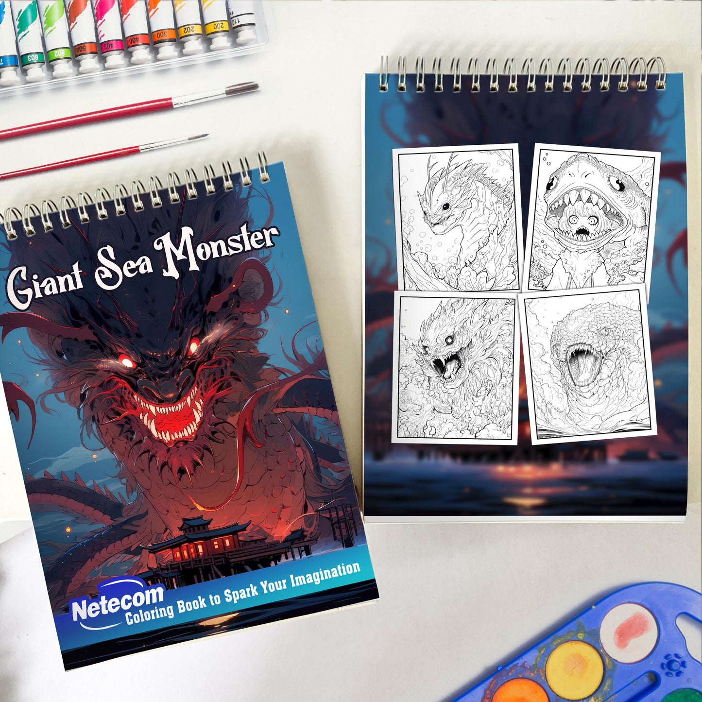 Giant Sea Monster Spiral Bound Coloring Book, Plunge into the Depths with 30 Enchanting Coloring Pages, Exploring the Enigmatic World of Giant Sea Monsters