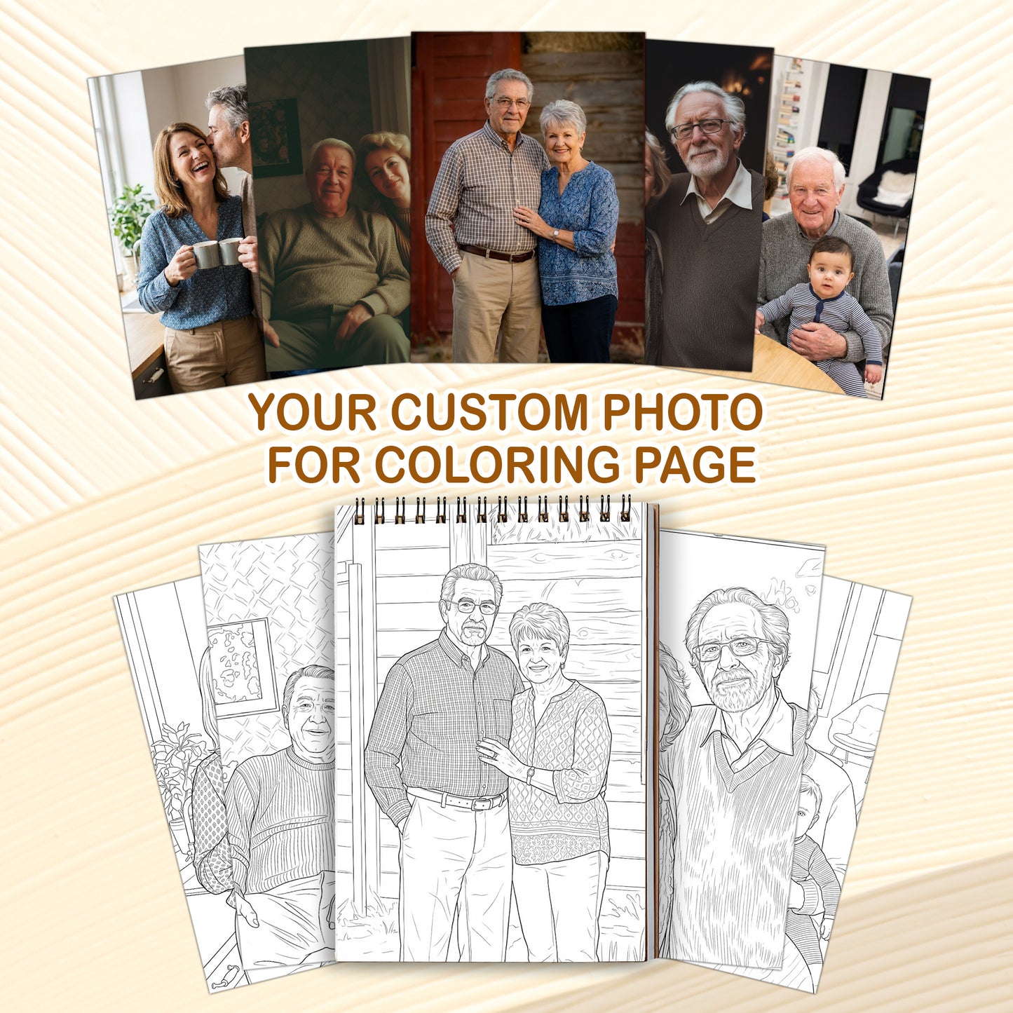 Custom Photo Coloring Book for Grandma & Grandpa, Personalized Memory Gift