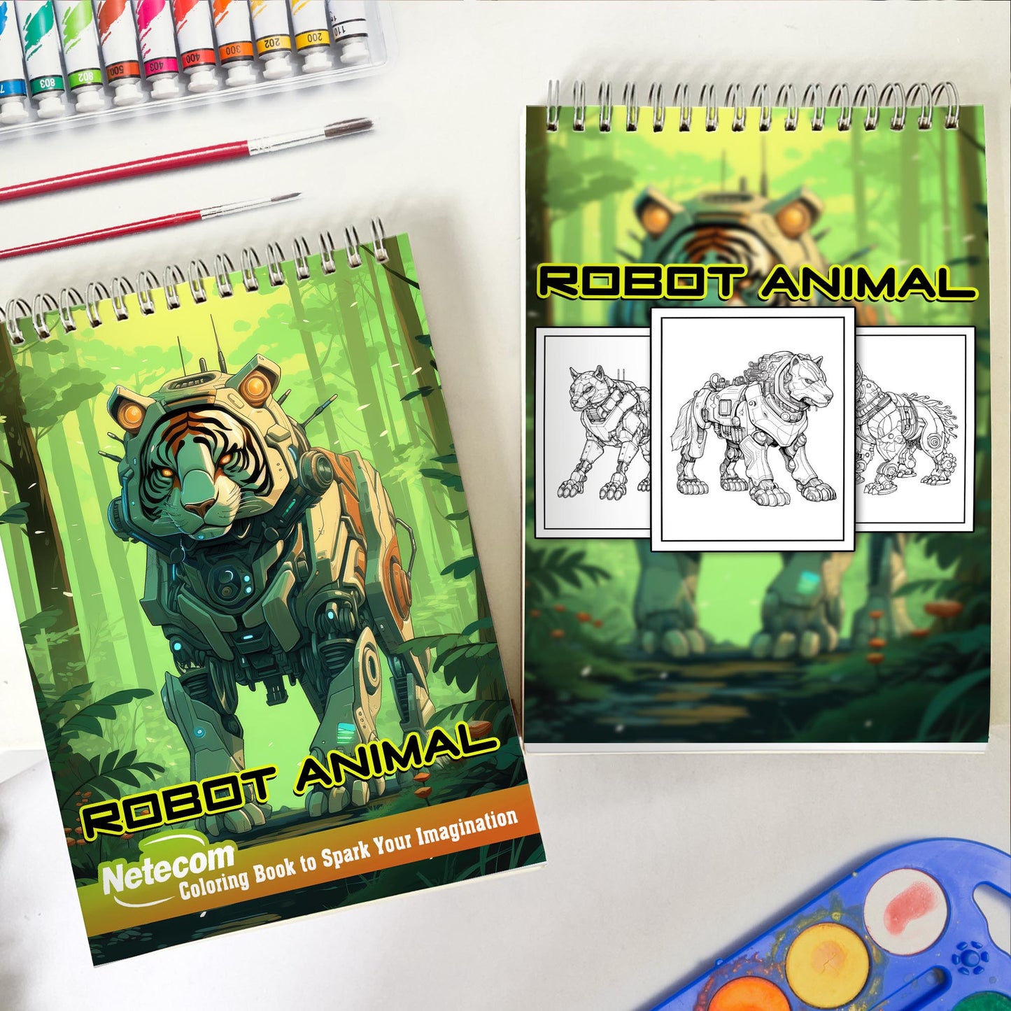 Robot Animal Spiral Bound Coloring Book, Unleash Your Creativity with 30 Enchanting Coloring Pages, Bringing to Life the Marvel of Robot Animals