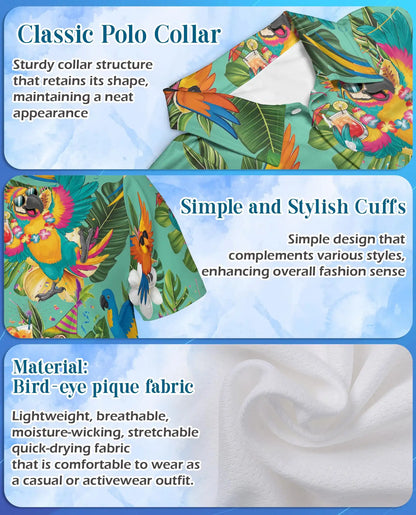 Party Parrot Polo Shirt for Men – Tropical Vacation Style | Netecom