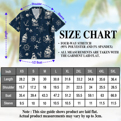 Netecom Tropical Anchor Hawaiian Shirt for Men Women, Sea Animal Button Down Summer Beach Short Sleeve Shirts