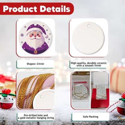 Netecom Cute Purple Santa Claus Christmas Ornaments, Ceramic Christmas Holiday Keepsake Ornament for Xmas Tree Decorations, Gifts for Holiday, Party, Home Decor