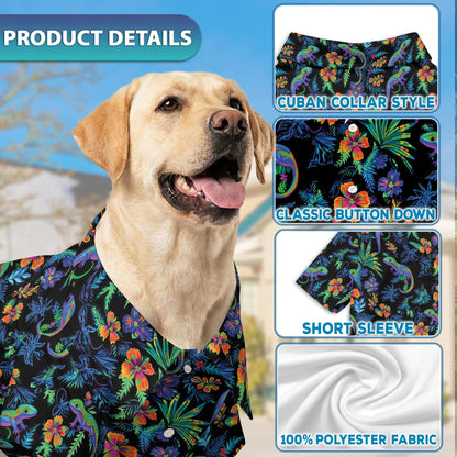 Netecom Matching Colorful Gecko Hawaiian Shirt for Dog and Owner, Aloha Summer Shirt, Gecko Pattern Print Outfit for Pet and Human, Beach Vacation Casual Wear