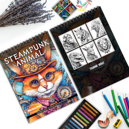 SteamPunk Animal Spiral Bound Coloring Book, Intriguing Steampunk Animals for a Unique Artistic Experience, Perfect for Fans of Steampunk and Fantasy