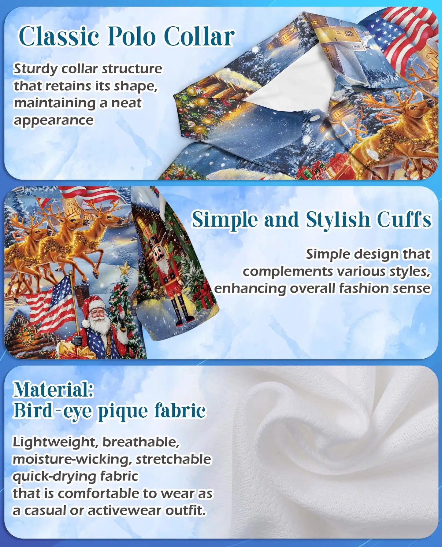 Patriotic Christmas Santa 3D Polo Shirt for Men – USA Holiday Winter Style | Netecom