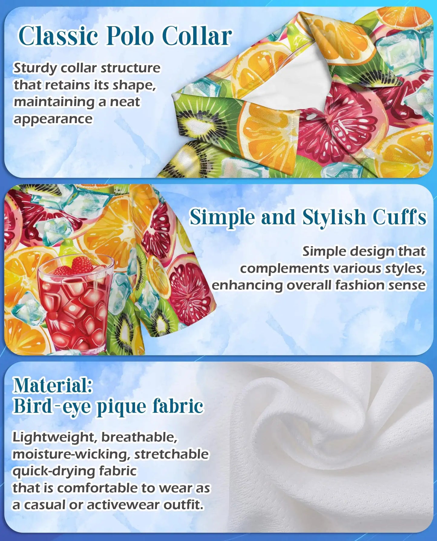 Tropical Citrus Fruit Cocktail Polo Shirt for Men-Orange Kiwi Shirt | Netecom