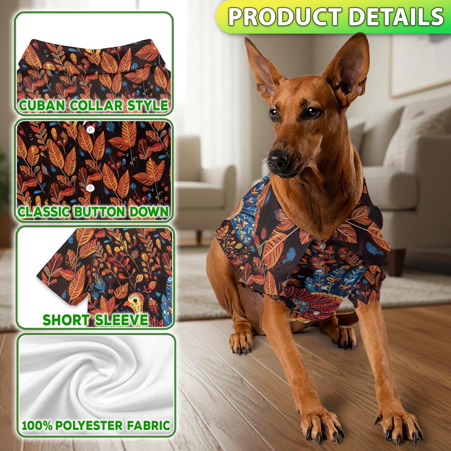 Folk Art Turkey Thanksgiving Pattern Hawaii Dog and Owner Matching Button Shirts