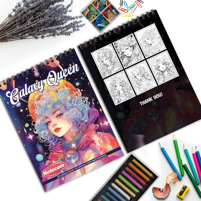 Galaxy Queen Spiral Bound Coloring Book, Cosmic Galaxy Queen Scenes for a Stellar and Majestic Art Adventure, Great for Fans of Space and Fantasy