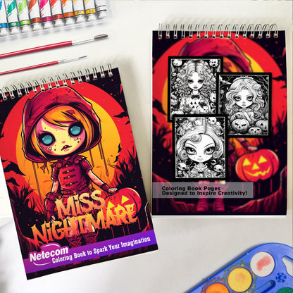 Miss Nightmare Spiral Bound Coloring Book, Enter the Dark and Mysterious World of Miss Nightmare with 30 Hauntingly Beautiful Coloring Pages