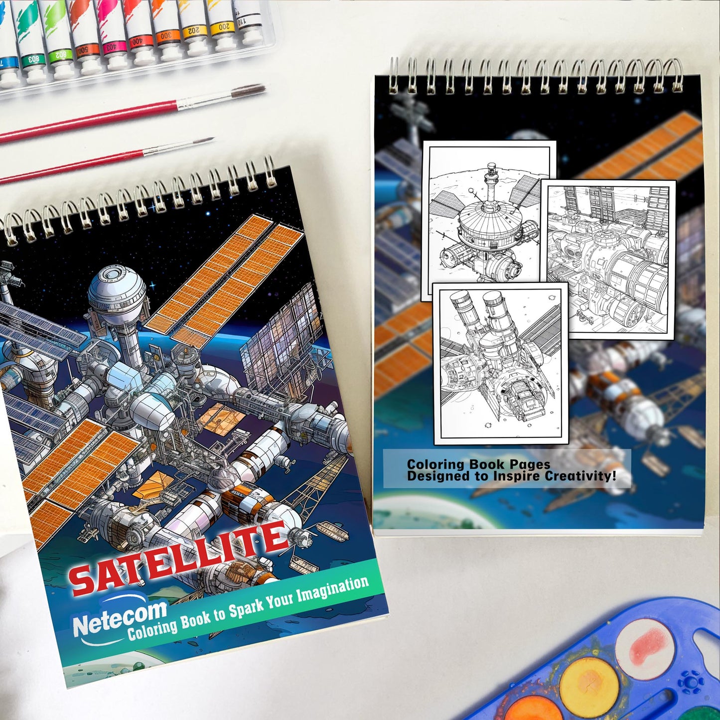 Satellite Spiral Bound Coloring Book, Discover 30 Astronomical Coloring Pages, Featuring Satellites Observing the Cosmos and Unveiling the Mysteries of the Universe