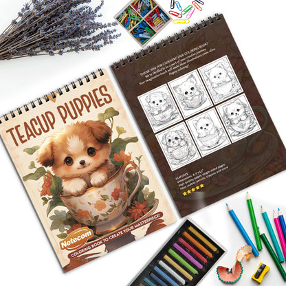 Teacup Puppies Spiral Bound Coloring Book, Charming Teacup Puppies for a Cute and Relaxing Coloring Experience, Ideal for Dog Lovers and Art Enthusiasts