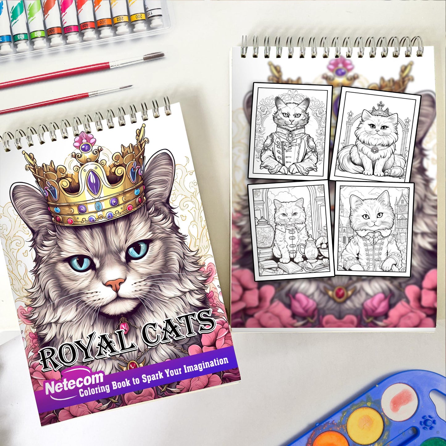 Royal Cats Spiral Bound Coloring Book, Get Inspired with 30 Pages of Coloring Joy, Featuring Cats in Royal Attire and Crowned Splendor