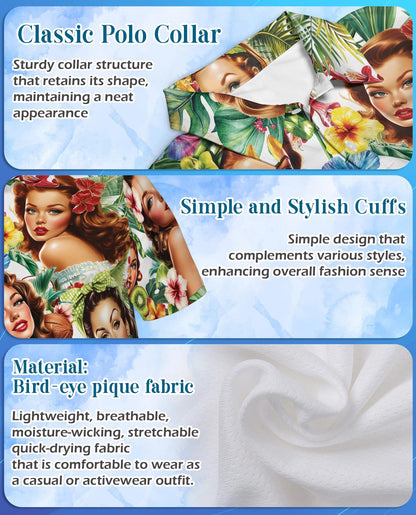 Tropical Pinup Girl Polo Shirt for Men – Retro Summer Beach Style | Netecom