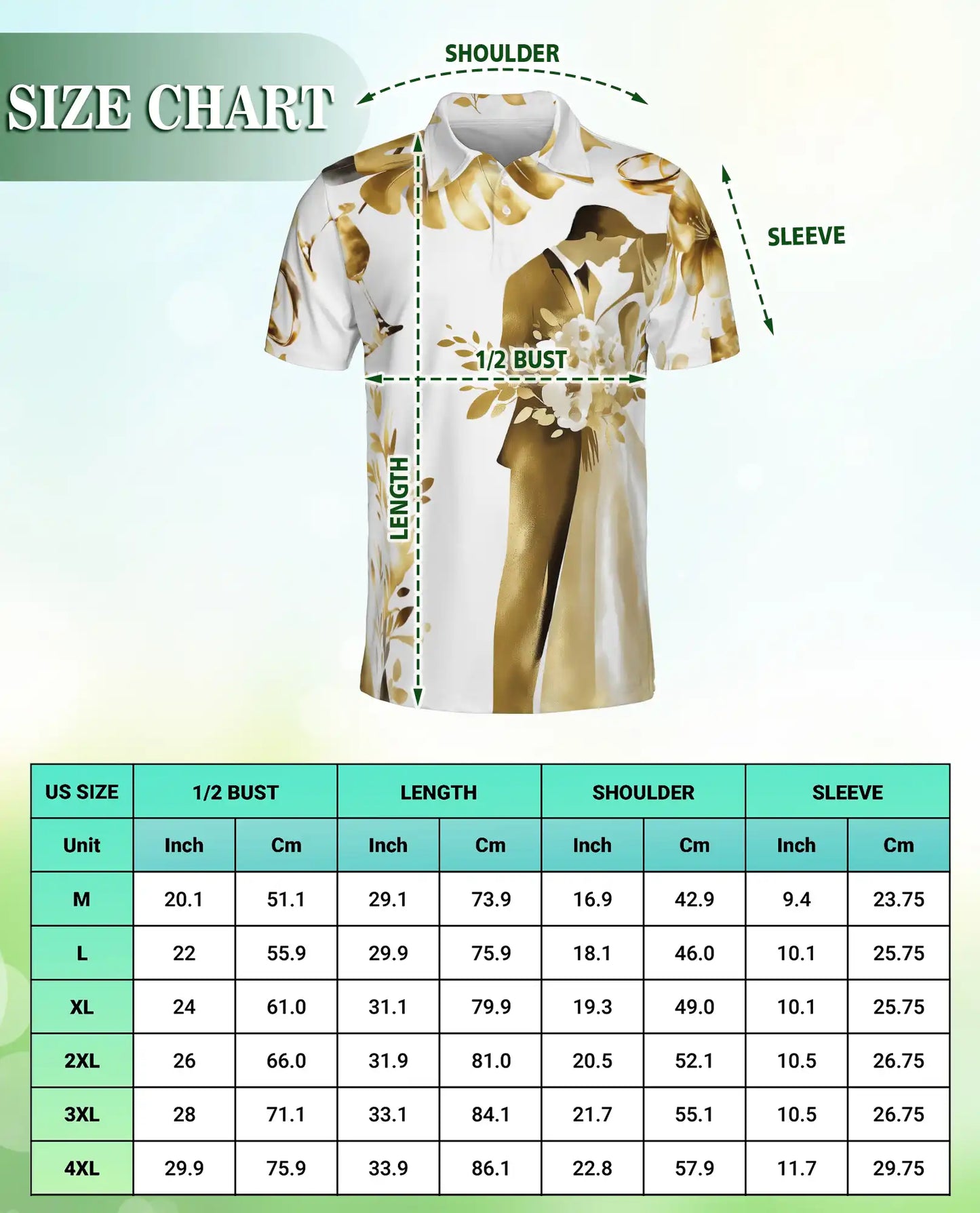 Golden Wedding Couple Polo Shirt For Men-  Bride Groom Print | Netecom