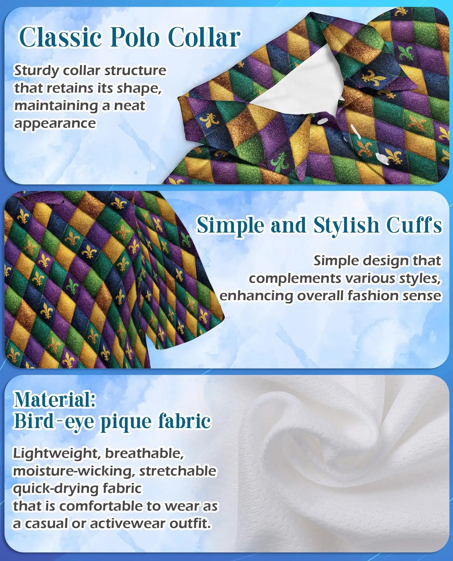 Mardi Gras Harlequin Diamond Hawaiian Polo Shirt for Men-Carnival Party Shirt | Netecom