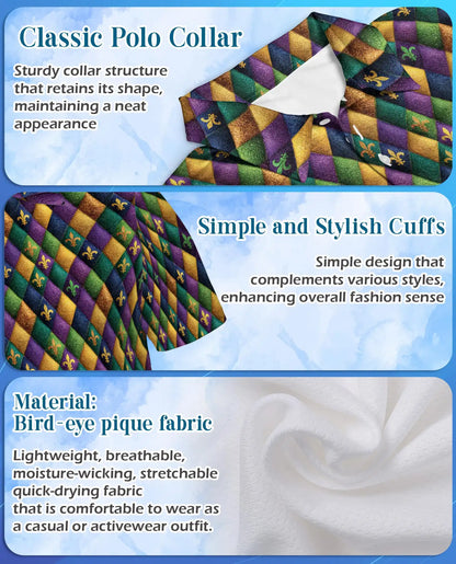 Mardi Gras Harlequin Diamond Hawaiian Polo Shirt for Men-Carnival Party Shirt | Netecom