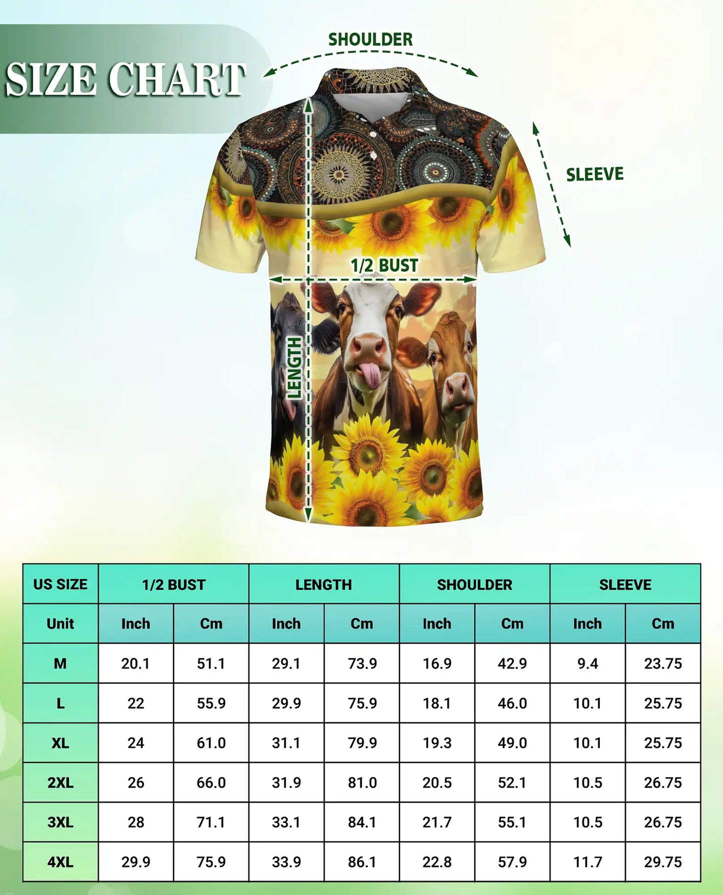 Cow Sunflower Polo Shirt – Rustic Farm Print | Netecom
