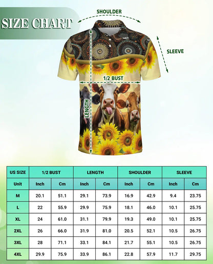 Cow Sunflower Polo Shirt – Rustic Farm Print | Netecom