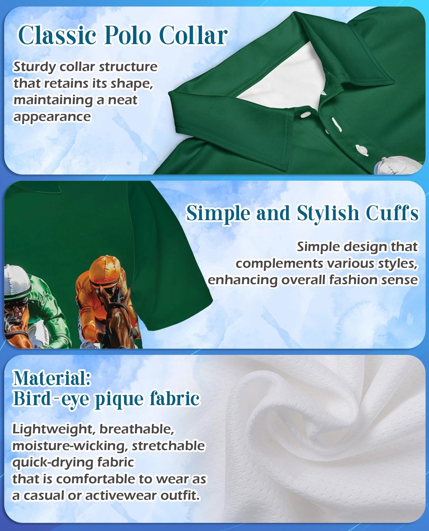 Green Horse Racing Polo Shirt for Men – Equestrian Sport Style | Netecom