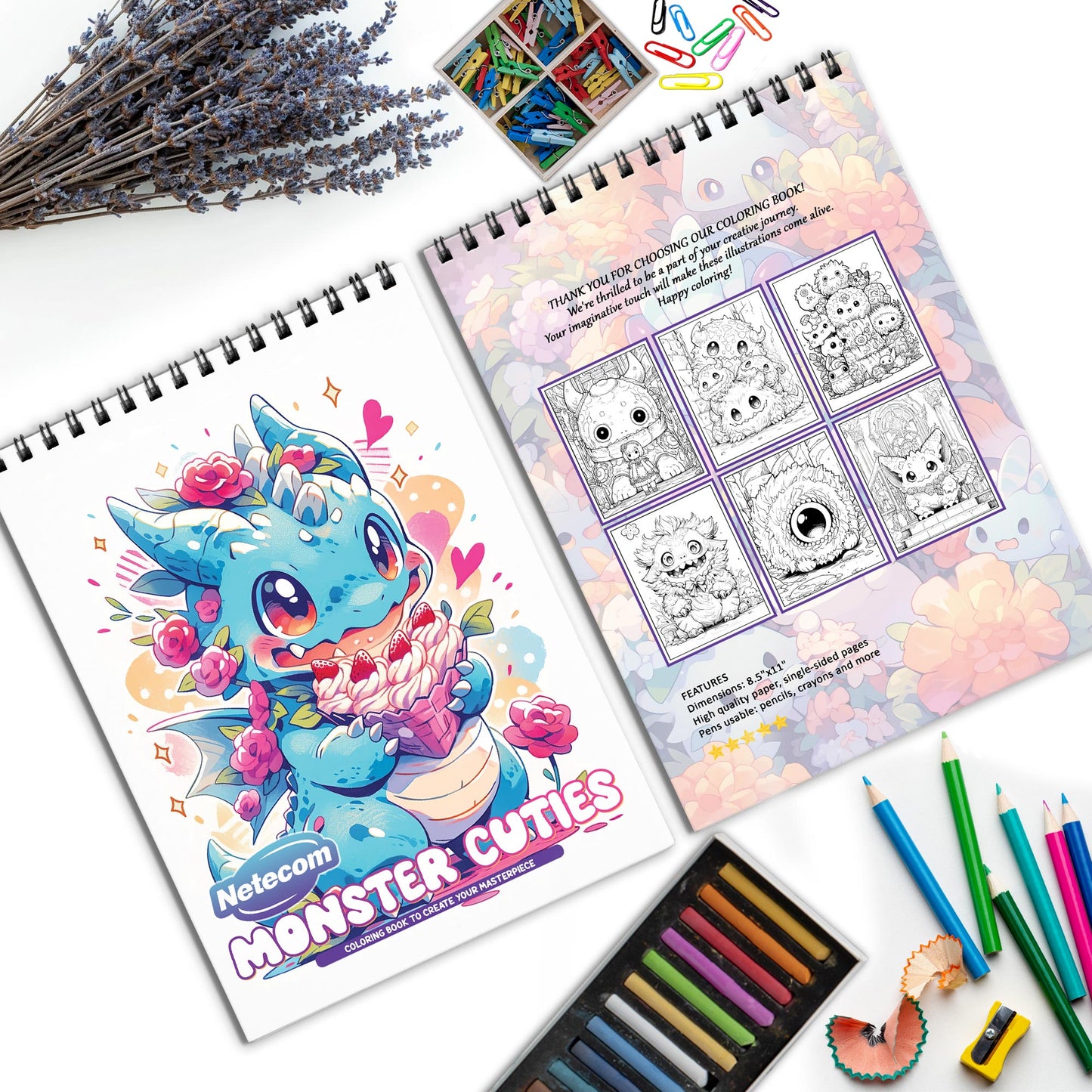 Monster Cuties Spiral Bound Coloring Book, Cute and Friendly Monsters for a Fun and Whimsical Coloring Experience, Great for Kids and Young-at-Heart Artists