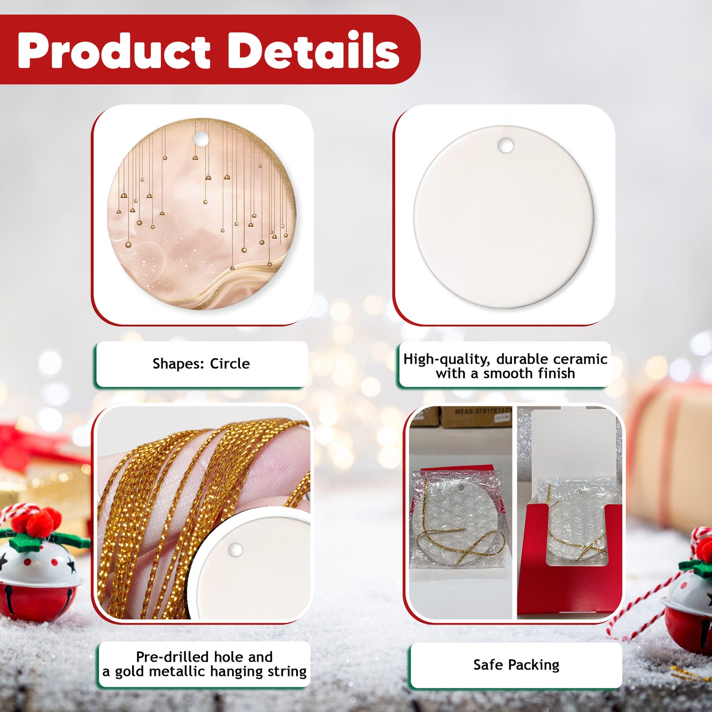 Netecom Elegant Pink Baubles Christmas Ornaments, Ceramic Hanging Balls with Glitter Keepsake Ornament for Xmas Tree Decorations, Gifts for Holiday, Party, Home Decor