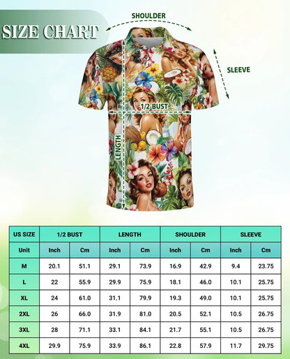 Tropical Pin Up Polo Shirt - Vintage Island Beauty Style | Netecom