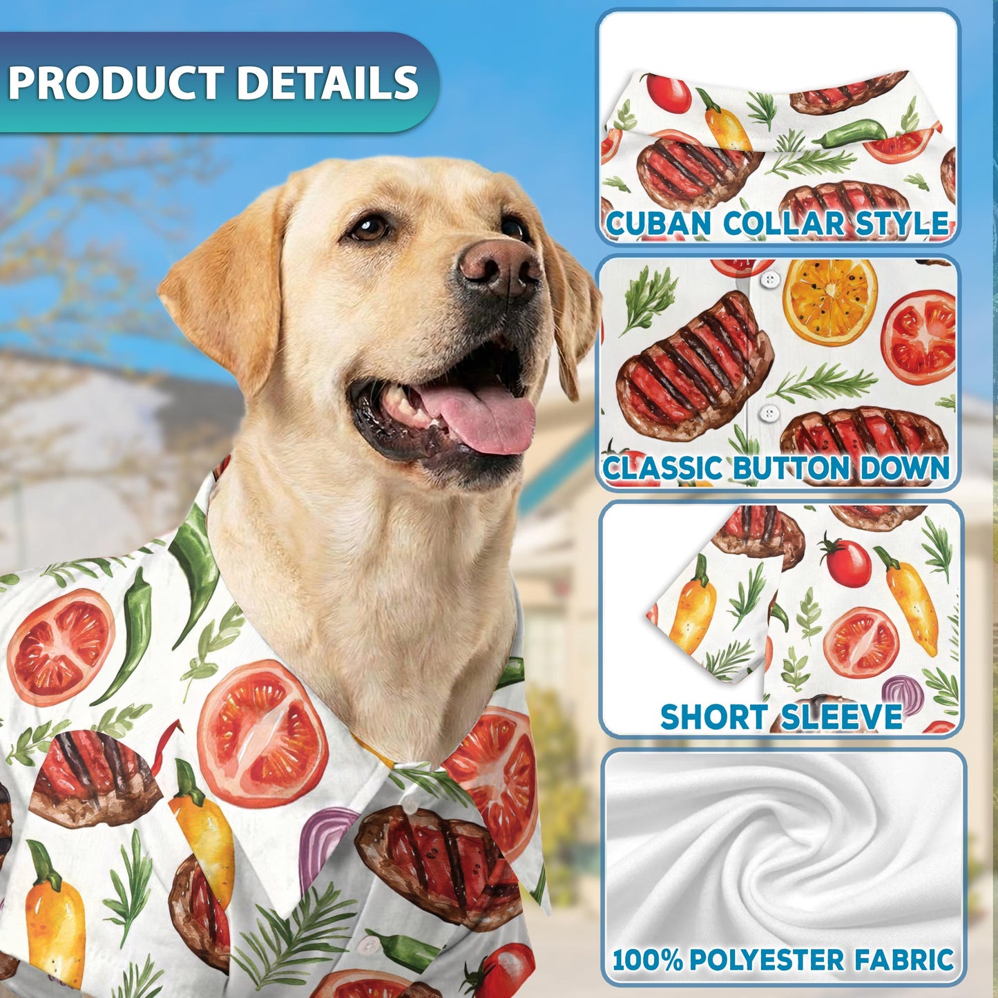 Netecom Matching BBQ Hawaiian Shirt for Dog and Owner, Aloha Summer Shirt, Barbecue Grill Print Outfit for Pet and Human, Beach Vacation Casual Wear