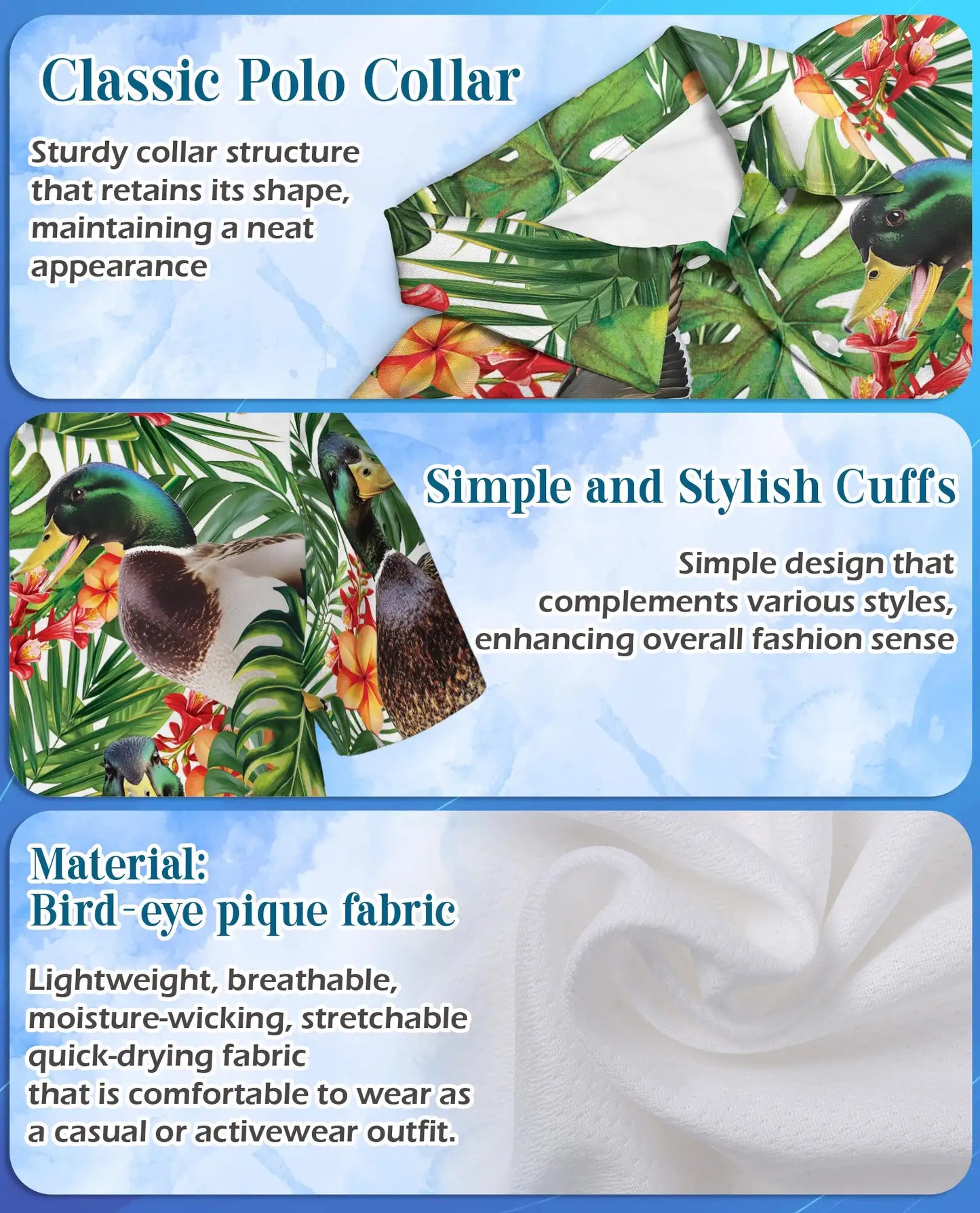 Mallard Duck Tropical Hawaiian Polo Shirt-Exotic Floral Design | Netecom