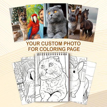 Personalized Pet Coloring Book for Adults – Custom Coloring Pages from Your Pet Photos , 12–48 Pages, Gift for Dog, Cat, and Animal Lovers, Premium Wooden Cover, Spiral Binding