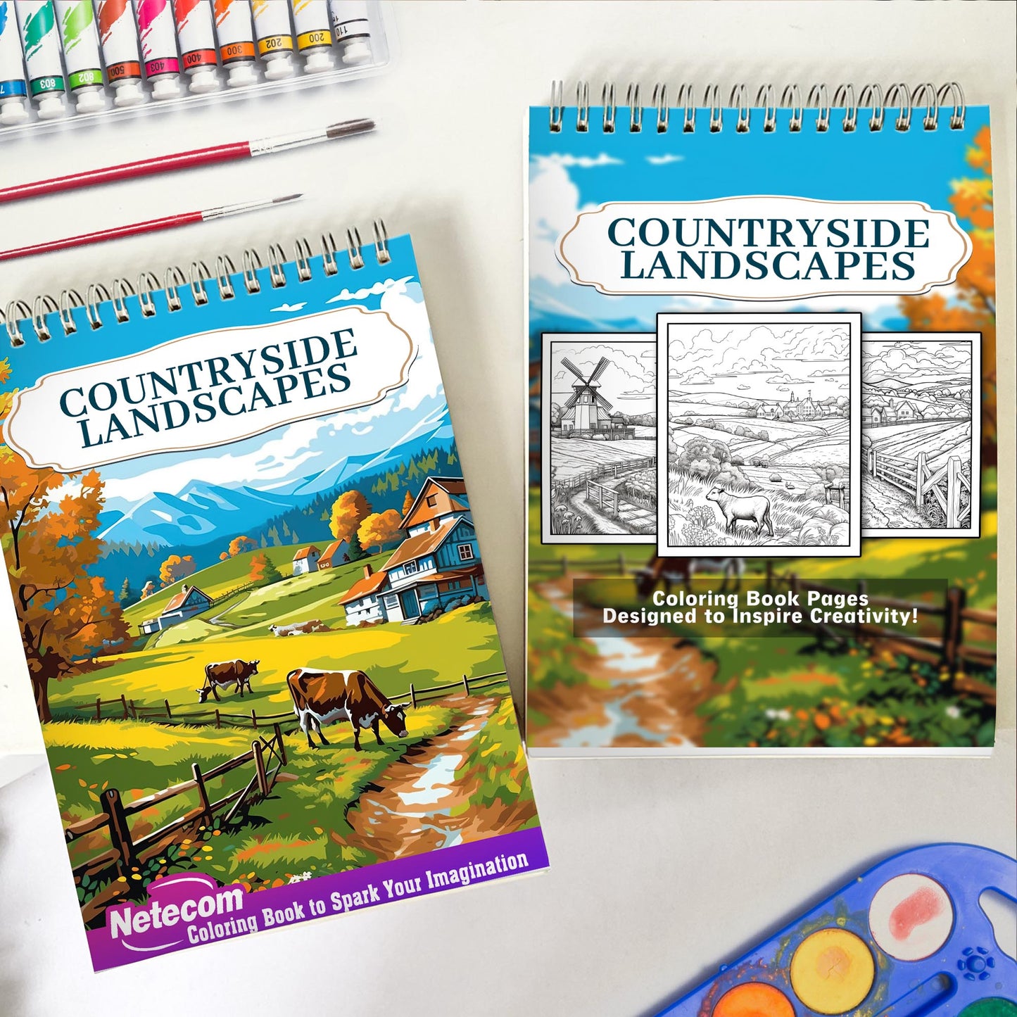 Countryside Landscapes Spiral Bound Coloring Book, Enchanting Rural Vistas, Immerse Yourself in the Serenity of Countryside Landscapes