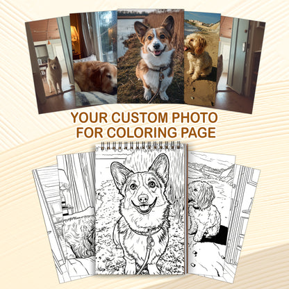 Personalized Dog Coloring Book for Adults – Custom Dog Line Art Coloring Pages from Photos,  12–48 Pages, Unique Keepsake for Pet Lovers, Premium Wooden Cover, Spiral Binding