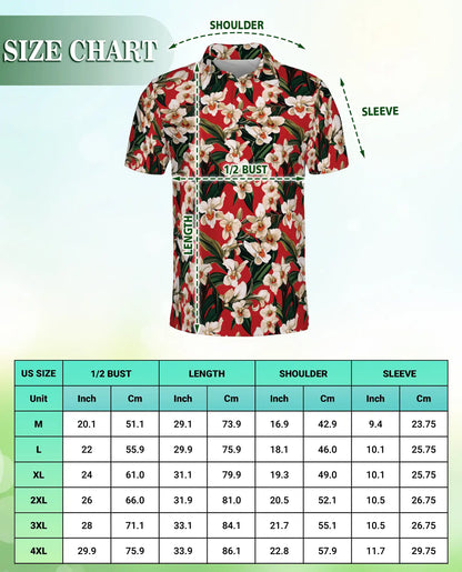 Red Floral Polo Shirt – Tropical Orchid Print | Netecom