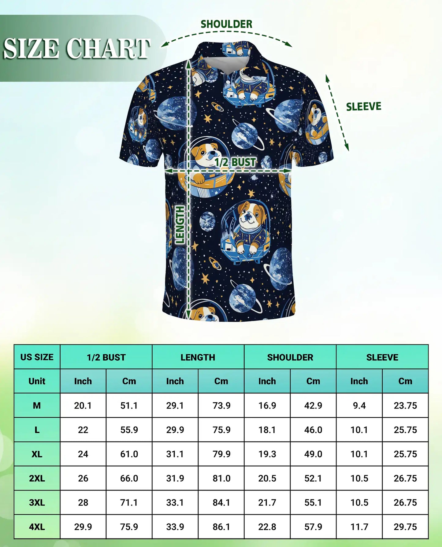 Cute Astronaut Dog 3D Polo Shirt for Men – Space Galaxy Cartoon Style | Netecom