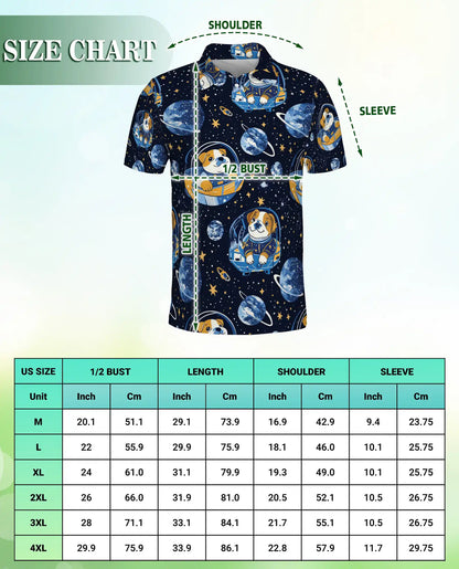 Cute Astronaut Dog 3D Polo Shirt for Men – Space Galaxy Cartoon Style | Netecom