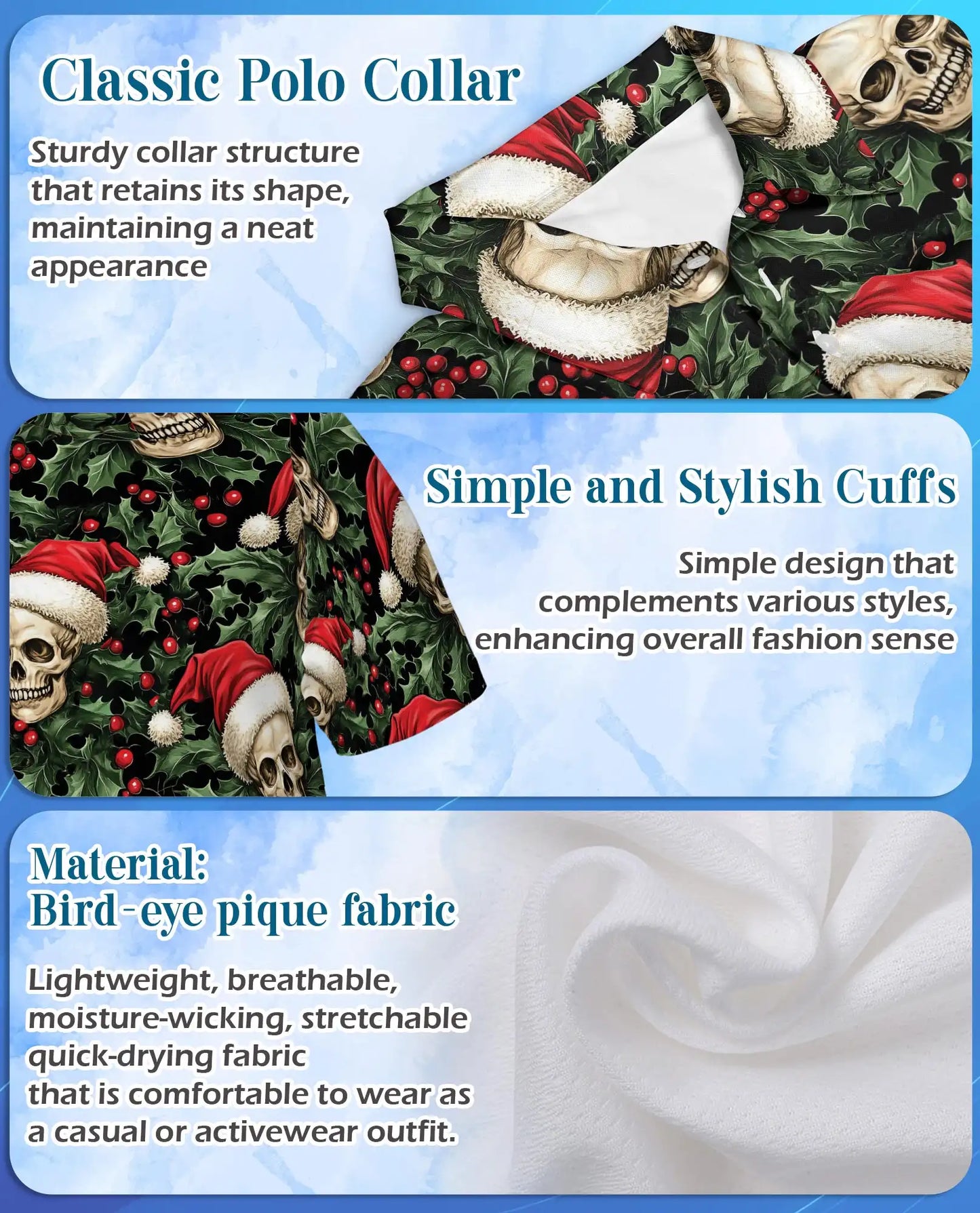 Christmas Skull 3D Polo Shirt for Men – Gothic Holiday Santa Style | Netecom